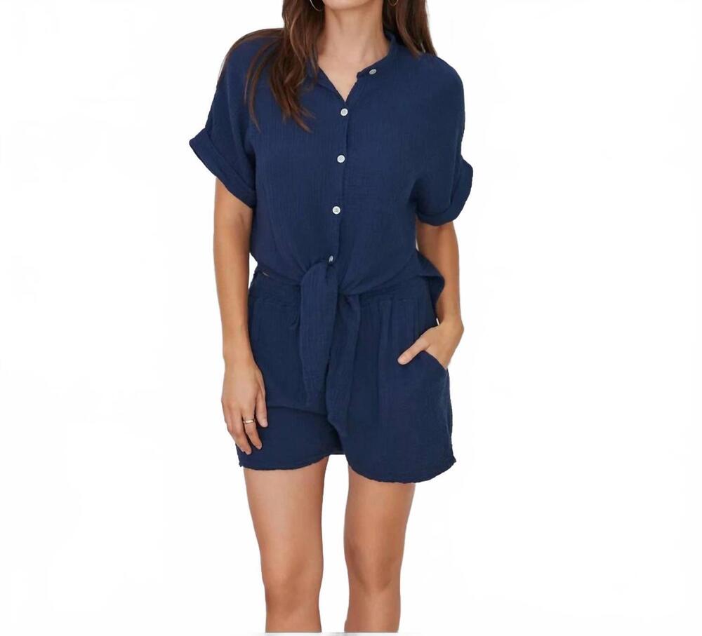 NEW MILIO MILANO solid cotton gauze shorts in navy blue